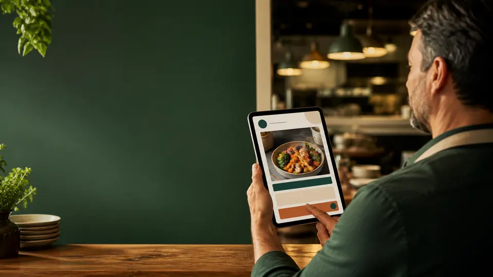 Restaurantinhaber gibt einen vorbereiteten Social-Media-Post frei