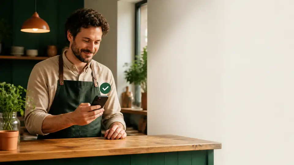 Gastronom bestätigt den sicheren Start auf seinem Smartphone