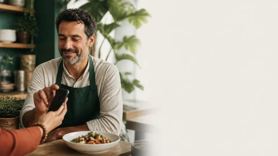 Restaurantinhaber verbindet WhatsApp direkt vom eigenen Smartphone